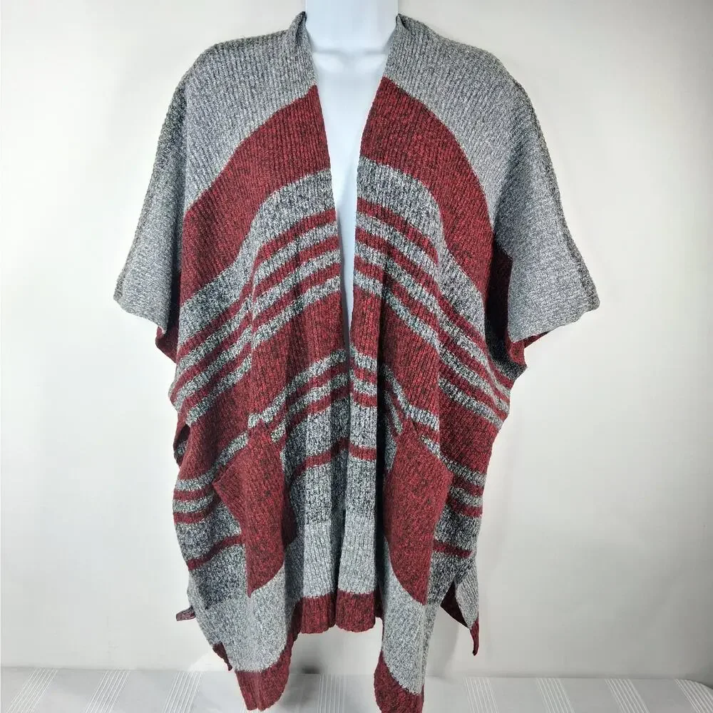 Gena Accessories Cardigan Sweater Wrap Shawl Women's One Size Red Gray Pockets